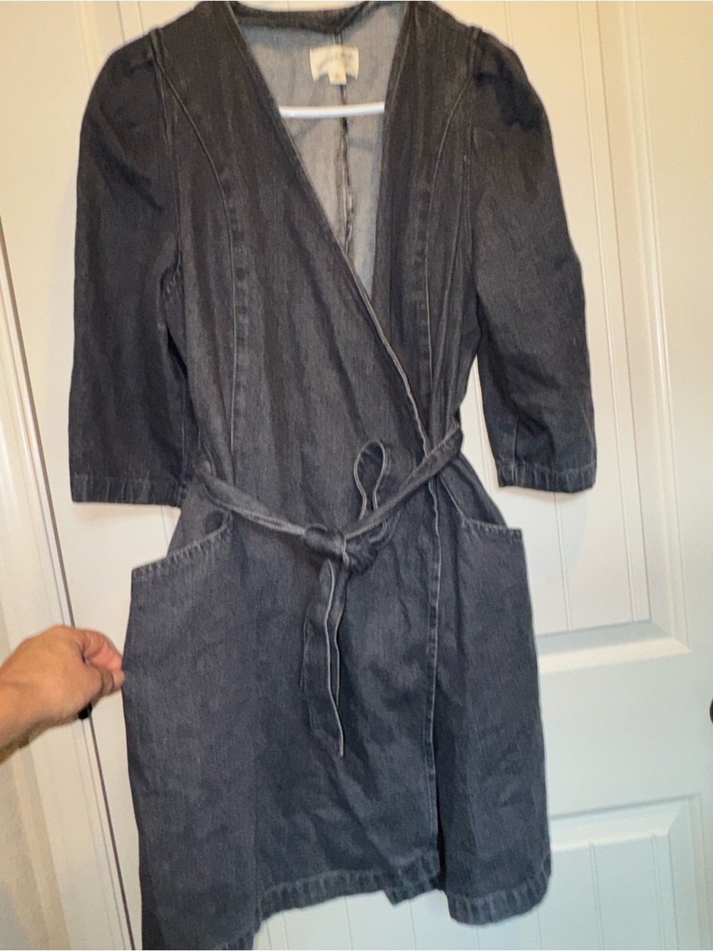 Universal Thread Washed Black Denim Wrap Dress with Tie Waist
